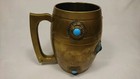 Vintage Solid Brass Heavy Beer Mug Stein Tankard Inset Cabochons Stones Pakistan
