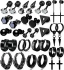 16 Pairs Earrings For Men  Stainless Steel Earrings Stud Kit For Men Women Fashi