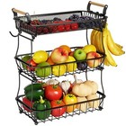  3 Tier Fruit Basket With 2 Black  3 Tier With Banana Hangers   Mesh Top 