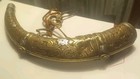 Rare Moroccan Powder Hornearly 19thc Antique Richly Worked Brass  silver Detail 