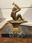 Early 20th C French Bronze Boy Figurine On Anvil W Marble Base     Art Deco Style