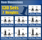130 Sets Black Chicago Screws Kit M4 M5 Binding Rivets For Leather Belt Book Diy