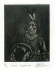 Portrait Of A Native American Indian Original Impressionist Mezzotint Signed 
