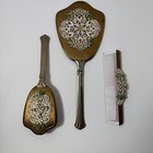 Vtg Floral Gold Plated Filigree 3 Piece Vanity Hollywood Regency Style Mirror 
