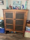 Antique Wood   Metal Pie Safe Cabinet  Brown Freestanding 2 Slab Doors  1859-188