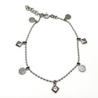 Sterling Silver Ankle Bracelet Sun Happy Face Charm Lavender Rivioli Anklet 925