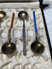 J Tostrup Set Of 8 Sterling Silver Norway Guilloche Enamel Salt Spoons Orig  Box