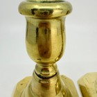 Antique Brass Candlesticks Pair 19thc Square Base Candle Holders Early Peened 5 
