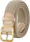 Women Elastic Braided Belt With Silver Buckle  Woven Stretch Fabric