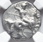 Calabria Taras 302-280 Bc Ancient Greek Didrachm Silver Dolphin Horse  Ngc Ch Vf