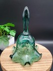 Fenton Green Hand Painted Floral Ruffled Optic Glass Bell Signed Cutshaw 6 5 