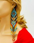 Handmade Beaded Artisan Native Style Multi-color Extra Long Hook Earrings E61 30