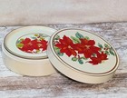 Vintage Poinsettia Holly Laquerware 6pc Coaster Set With Case Otagiri Japan 