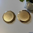 Set Of 2 Stratton Powder Compact Mirror Enameled Floral Black And Gold Rose