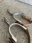 Vintage Pair Aluminum Cast Western Spurs And Brown Leather Boot Straps Equine