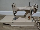  Singer Feather Sewing Machine Rare Model 221-j Works W Pedal Tan Cream Color