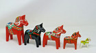 Vtg Ga Grannos Olsson Wooden Dala Horse Hand Painted Swedish Folk Art Set Of 4