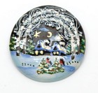 Vintage Hand Painted Enamel Christmas Cabin Brooch Winter Scene Pin 1 75 