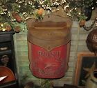 Primitive Antique Vtg Style Red Bird Tin Metal Hanging Mail Post Box