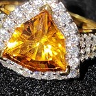 Djoy 925 Sterling Silver Citrine Trillion Halo Moissanite Ring Size 8 W coa