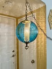 Vintage 1960 s Retro Atomic Aqua Blue Glass Hanging Swag Lamp mcm