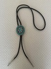 Vintage Petit Point Turquoise Sterling Silver Bolo Tie Signed Free Shipping