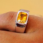 Citrine Cushion Cut With 925 Sterling Silver Gold Plated Ring For Men s  b793