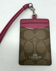 Coach Signature Lanyard Id Badge Card Case Holder Khaki Magenta 63274  65