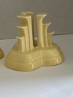 Pair Vintage Fiesta Pyramid Tripod Pottery Pale Yellow Candle Holders 3-1 4 