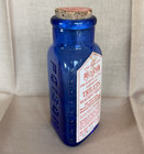Antique Skull   Crossbones Cobalt Blue Triangular Poison Bottle W Trilets Label