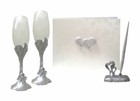Wedding Guest Book  Toasting Flutes  Pen   Double Heart Design