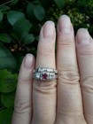Art Deco Vintage Asscher Ruby Lab Created Diamond 925 Silver Engagement Ring Set