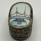 Vintage Hand Painted Landscape Trinket Box Silver Tone Metal Pill Box