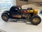 Vintage Style Hot Rat Rod Toy Race Car Model Rustic Tin Metal Flames Large 12 