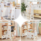 3-in-1 Toddler Kitchen Step Stool Foldable Learning Standing Tower W  Blackboard