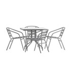 31 5   Square Indoor-outdoor Restaurant Table Set With 4 Silver Aluminum Chairs