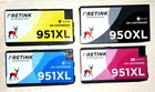  5 Total  2x Pretink 950xl Black Ink Cart Plus 3x 951xl Color Cartridges For Hp