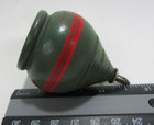 Vintage Toy Wooden Spinning Top W  Metal Tip Green Red Paint 2 5  Tall