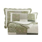  Christmas Green 3 Piece Patchwork Quilted Set Floral Embroidery Cotton 