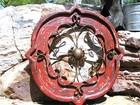 Round House Pediment Architectural Iron-wood-hand Painted Medallion Red 0361