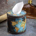 Sumnacon Round Retro Wooden Tissue Box Cover - Vintage Napkin Holder Green 