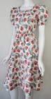 Vintage 1930s 1940s Pink Red Tulip Novelty Dress Puff Sleeve Cotton