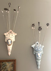 Pair  Hatpin Holder Cameo Pink Blue  Wall Mount Bisque Porcelain 2 Lillian Baker