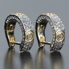 Fully Iced Two Tone Gold Plated Sterling Silver Men s Huggie Small Hoop Earrings