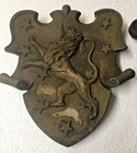 Antique Vintage Pair Heraldic Shields Crest Lions Wall Art Concrete