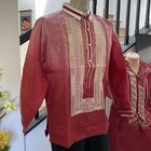 Filipino Formal Barong Tagalog Maroon With Geometric Design