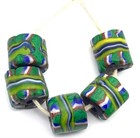 5 Rare Antique Venetian Green Millefiori Glass African Trade Beads-13x11mm