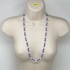 Handmade Necklace Blue And Opalescent White Glass Beads Pearls Silver Tone 28 5 