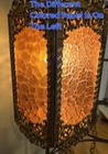 Vintage Hanging Mcm Five Panel Amber Glass Ornate Metal Heavy Hanging Swag Lamp