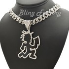 Silver Plated Hatchet Man Runner Pendant   16  18  20  Iced Cuban Chain Necklace